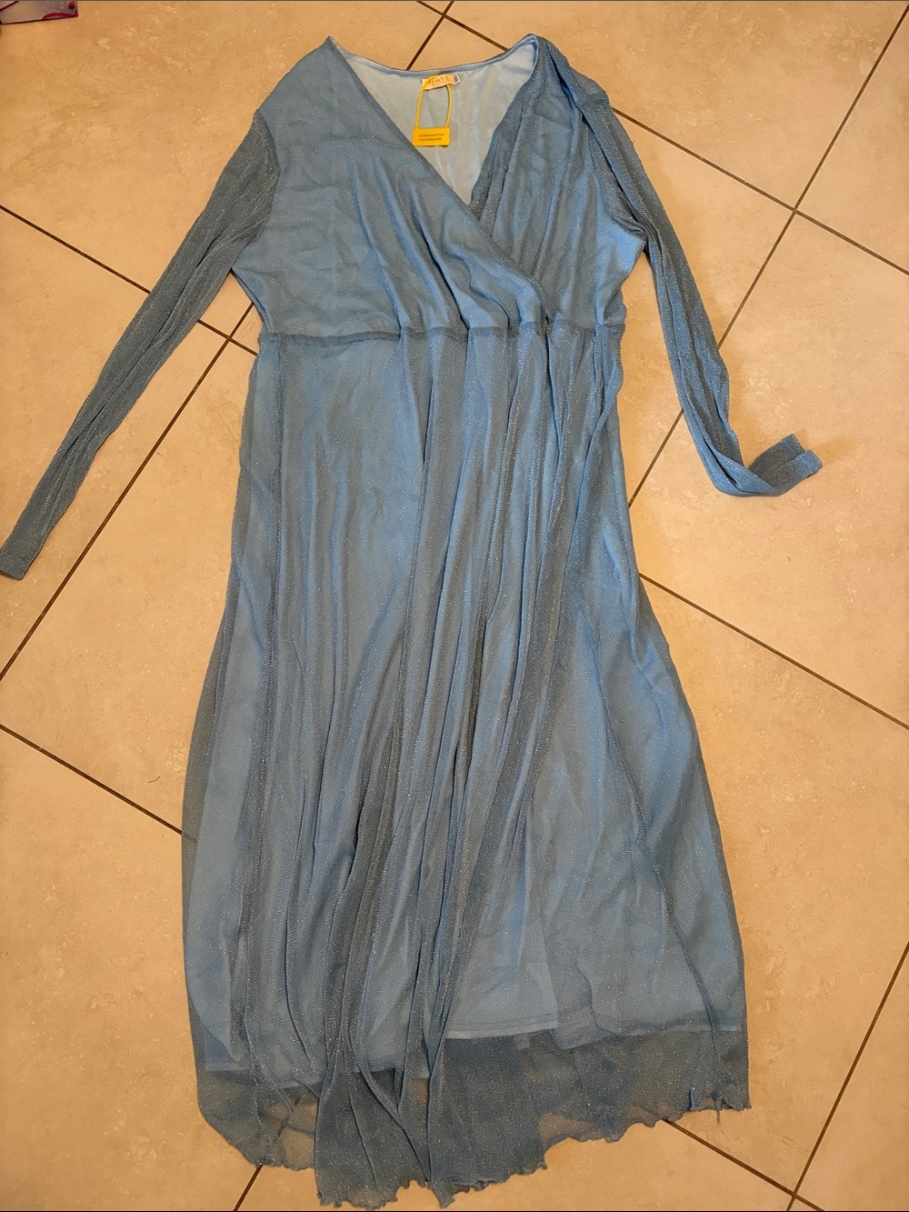 Sky Blue Long Sleeve Wrap Maxi Dress